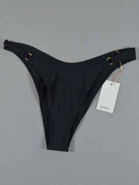 NWT Quince Italian High-Leg Ring Bikini Bottom Black L